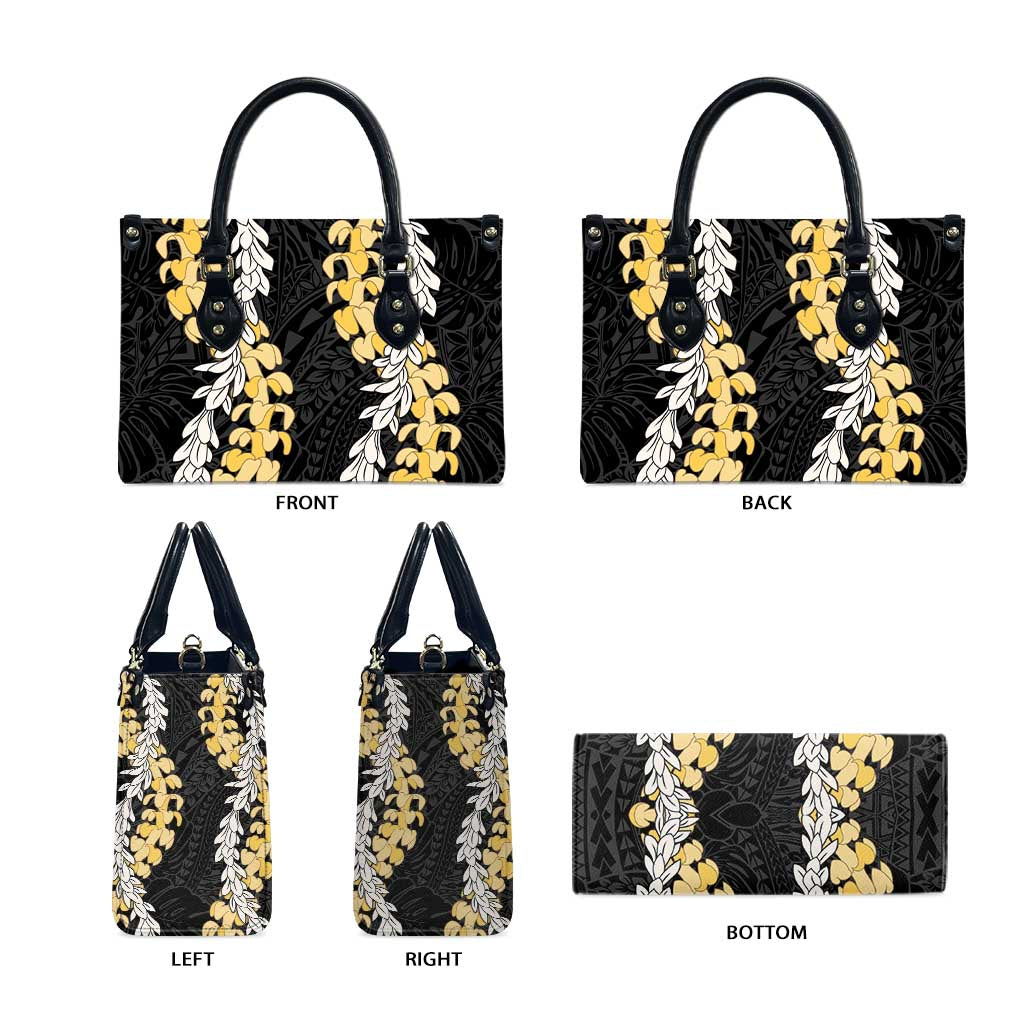 Puakenikeni and Maile Lei Leather Bag Black Double Strand Lei LT9 - Polynesian Pride