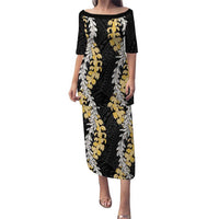 Puakenikeni and Maile Lei Puletasi Black Double Strand Lei LT9 Long Dress Black - Polynesian Pride