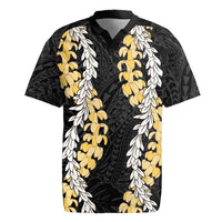 Puakenikeni and Maile Lei Rugby Jersey Black Double Strand Lei LT9 Black - Polynesian Pride