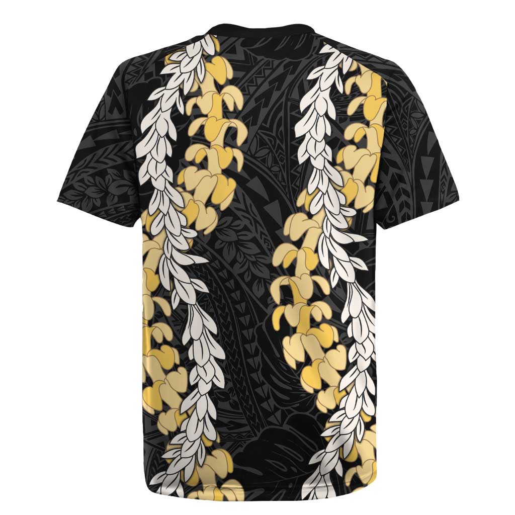 Puakenikeni and Maile Lei Rugby Jersey Black Double Strand Lei LT9 - Polynesian Pride