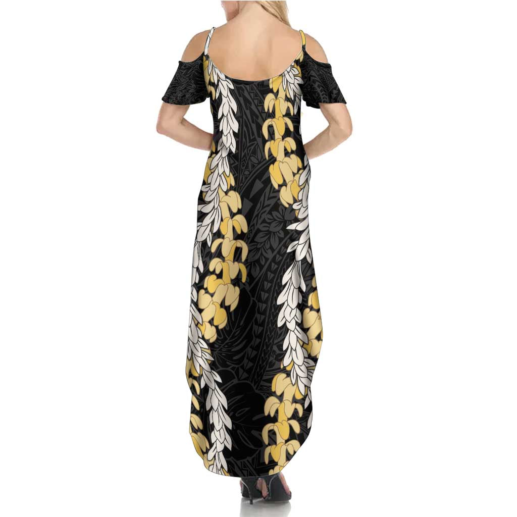 Puakenikeni and Maile Lei Summer Maxi Dress Black Double Strand Lei LT9 - Polynesian Pride