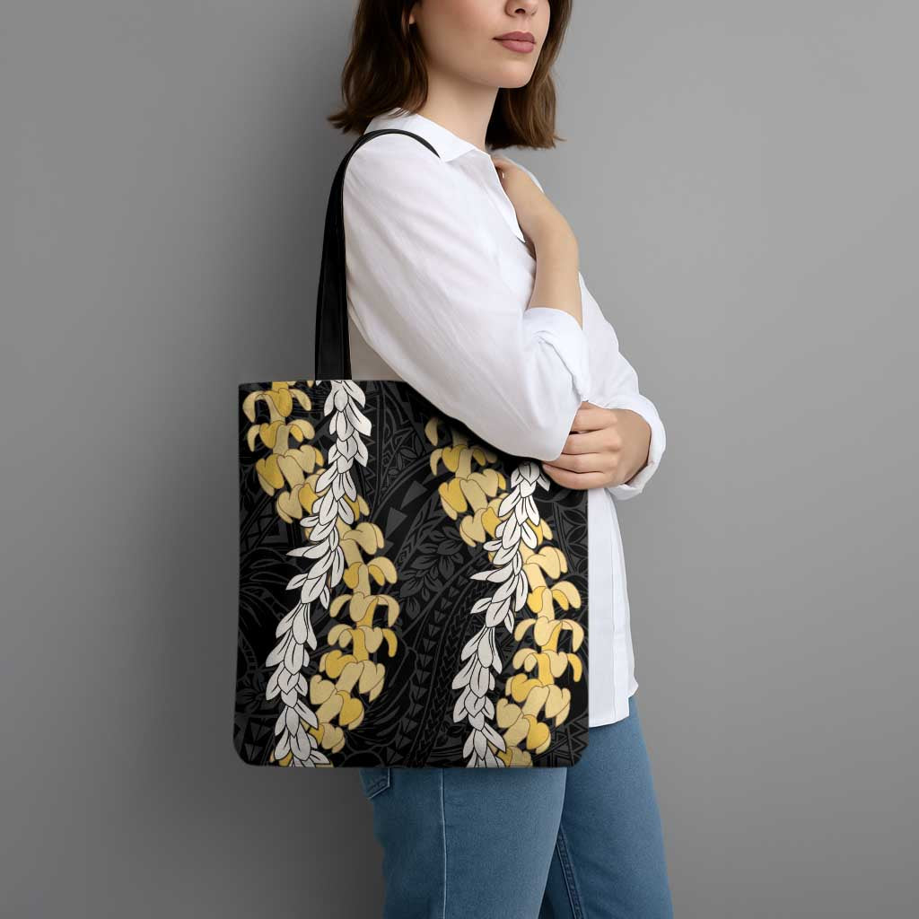 Puakenikeni and Maile Lei Tote Bag Black Double Strand Lei LT9 - Polynesian Pride