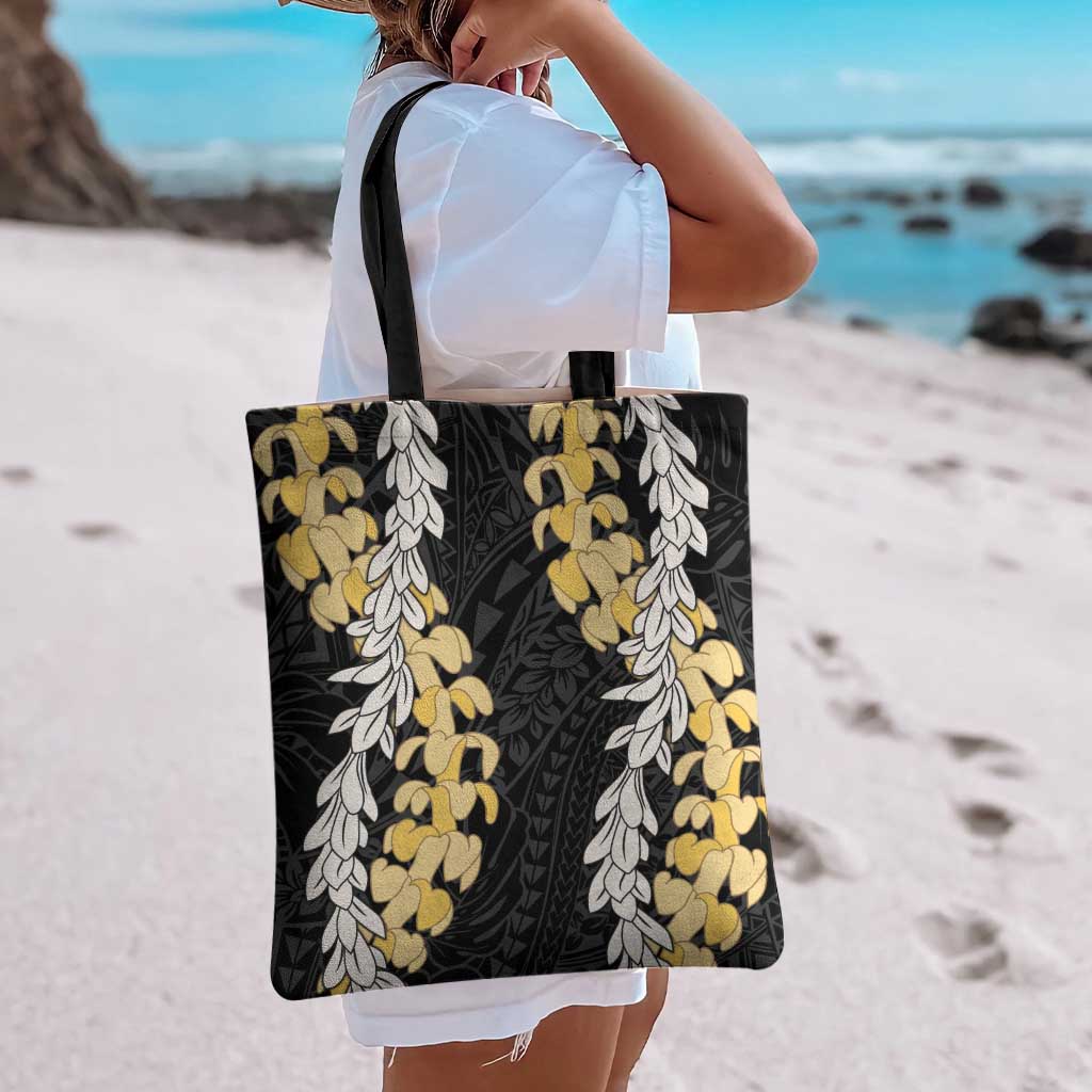 Puakenikeni and Maile Lei Tote Bag Black Double Strand Lei LT9 - Polynesian Pride