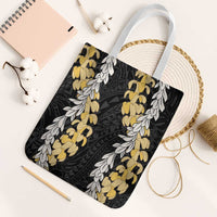 Puakenikeni and Maile Lei Tote Bag Black Double Strand Lei LT9 White Strap One Size Black - Polynesian Pride