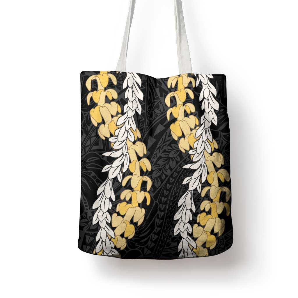 Puakenikeni and Maile Lei Tote Bag Black Double Strand Lei LT9 - Polynesian Pride