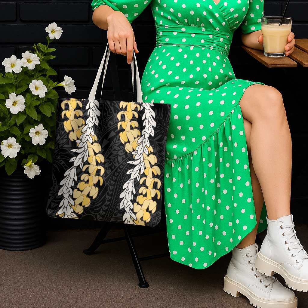 Puakenikeni and Maile Lei Tote Bag Black Double Strand Lei LT9 - Polynesian Pride