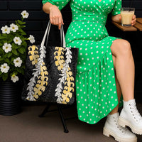 Puakenikeni and Maile Lei Tote Bag Black Double Strand Lei LT9 - Polynesian Pride