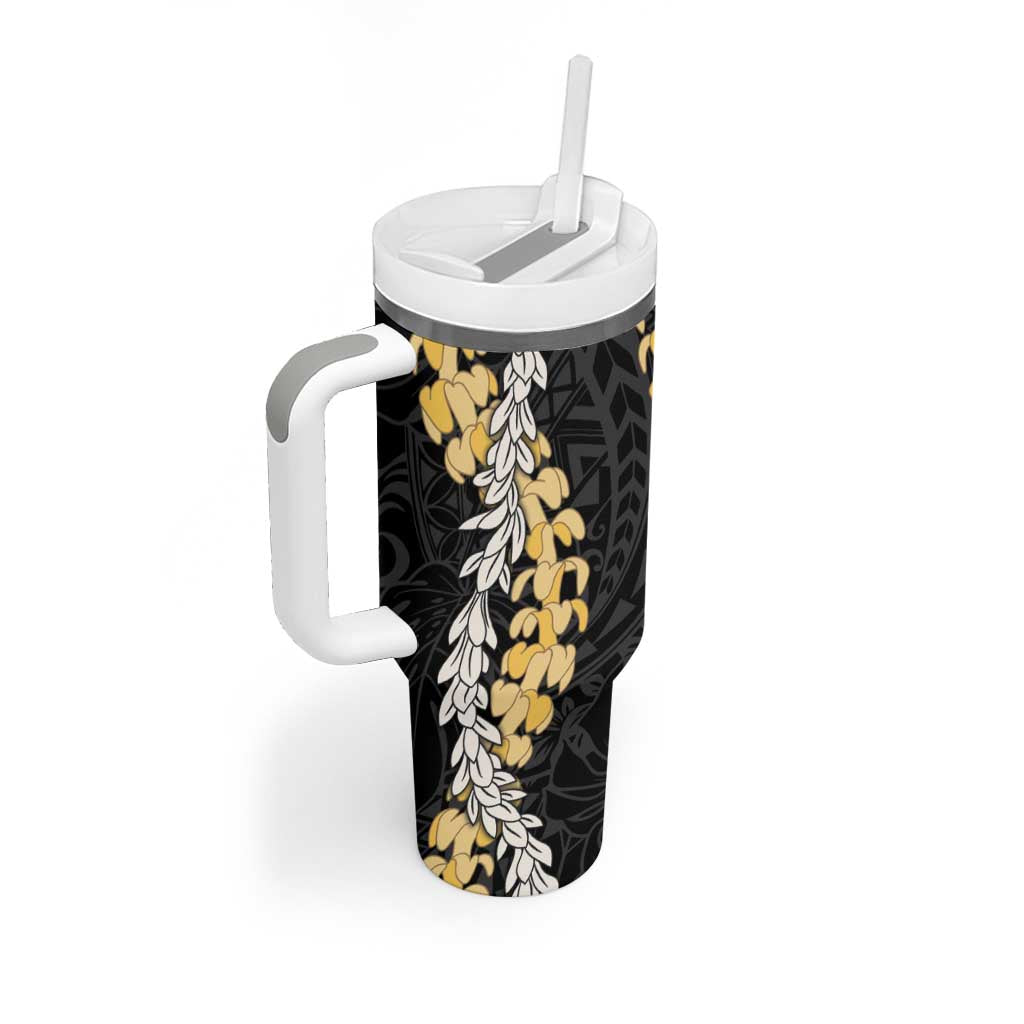 Puakenikeni and Maile Lei Tumbler With Handle Black Double Strand Lei LT9 - Polynesian Pride
