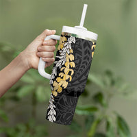 Puakenikeni and Maile Lei Tumbler With Handle Black Double Strand Lei LT9 - Polynesian Pride
