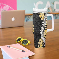 Puakenikeni and Maile Lei Tumbler With Handle Black Double Strand Lei LT9 - Polynesian Pride