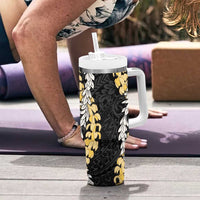 Puakenikeni and Maile Lei Tumbler With Handle Black Double Strand Lei LT9 - Polynesian Pride