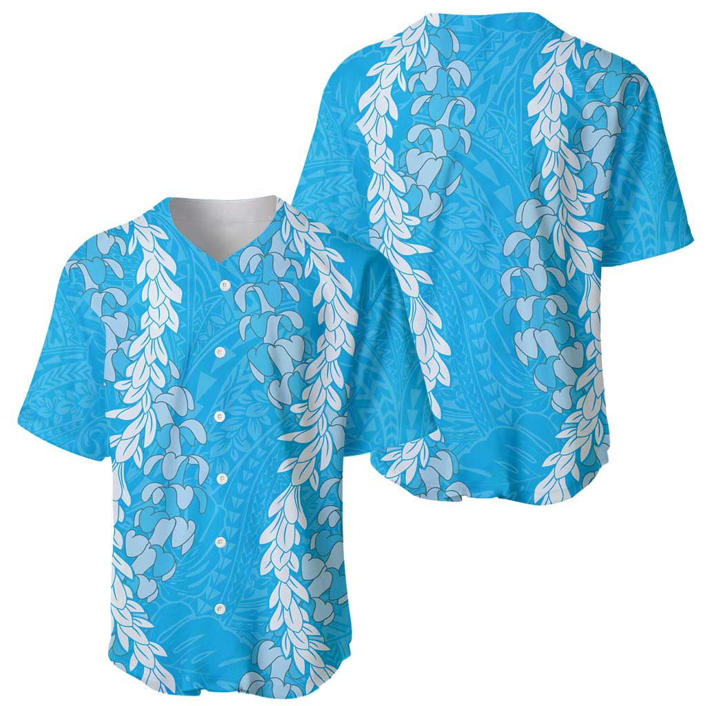 Puakenikeni and Maile Lei Baseball Jersey Blue Double Strand Lei LT9 - Polynesian Pride