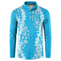 Puakenikeni and Maile Lei Button Sweatshirt Blue Double Strand Lei LT9 Blue - Polynesian Pride