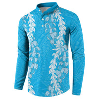 Puakenikeni and Maile Lei Button Sweatshirt Blue Double Strand Lei LT9 - Polynesian Pride