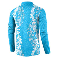 Puakenikeni and Maile Lei Button Sweatshirt Blue Double Strand Lei LT9 - Polynesian Pride