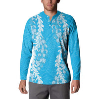 Puakenikeni and Maile Lei Button Sweatshirt Blue Double Strand Lei LT9 - Polynesian Pride