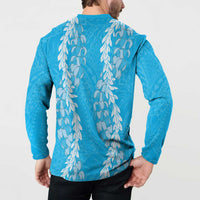 Puakenikeni and Maile Lei Button Sweatshirt Blue Double Strand Lei LT9 - Polynesian Pride