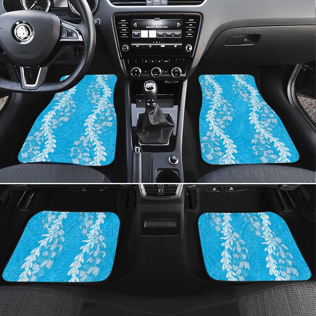 Puakenikeni and Maile Lei Car Mats Blue Double Strand Lei LT9 Set 4pcs Blue - Polynesian Pride