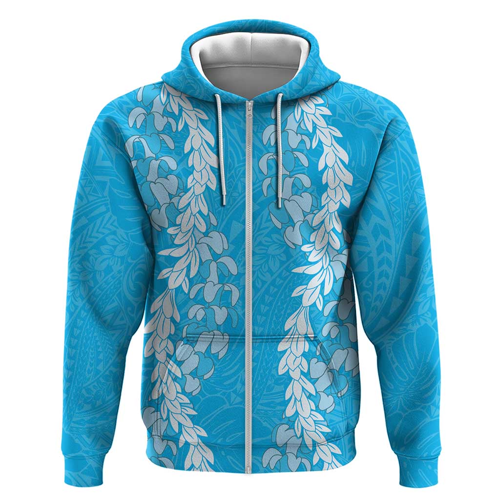 Puakenikeni and Maile Lei Hoodie Blue Double Strand Lei LT9 Zip Hoodie Blue - Polynesian Pride