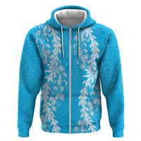 Puakenikeni and Maile Lei Hoodie Blue Double Strand Lei LT9 Zip Hoodie Blue - Polynesian Pride
