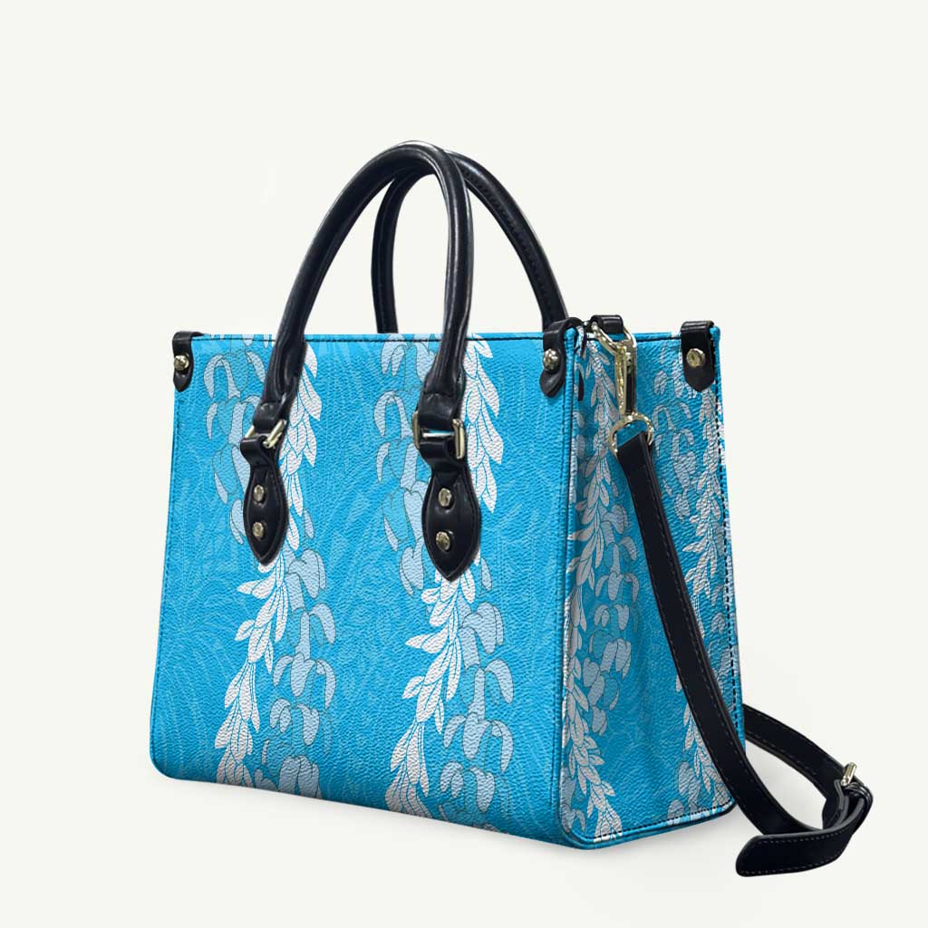 Puakenikeni and Maile Lei Leather Bag Blue Double Strand Lei LT9 Blue - Polynesian Pride