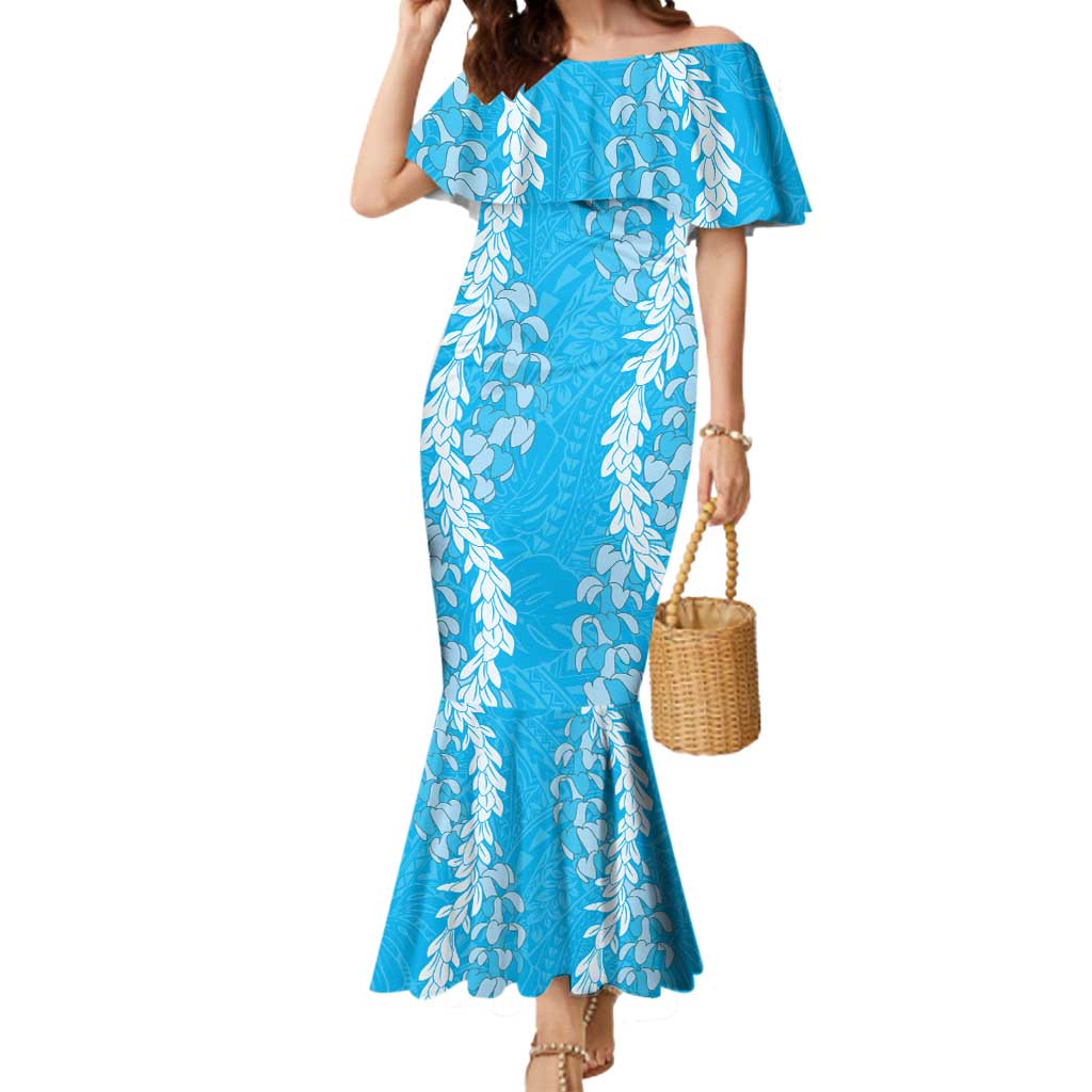 Puakenikeni and Maile Lei Mermaid Dress Blue Double Strand Lei LT9 Women Blue - Polynesian Pride