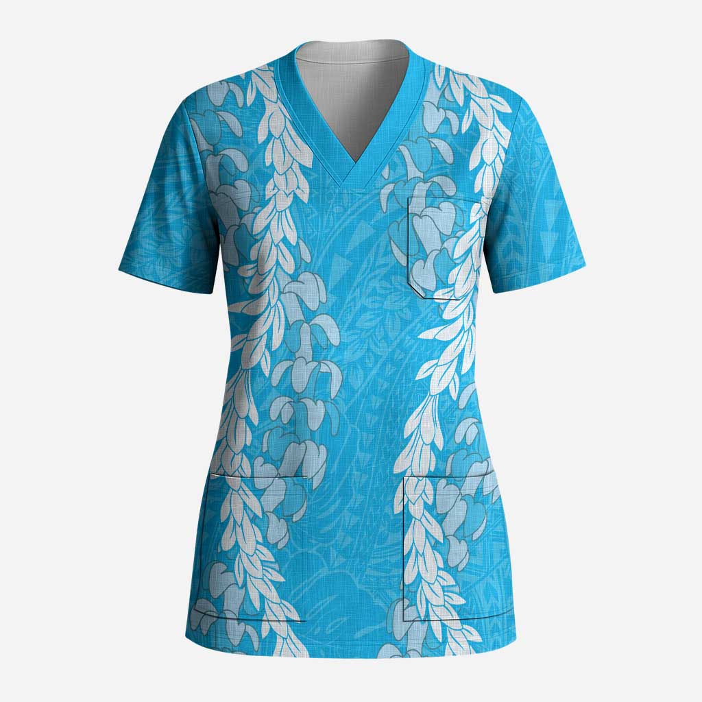 Puakenikeni and Maile Lei Scrub Top Blue Double Strand Lei LT9 Adult Blue - Polynesian Pride