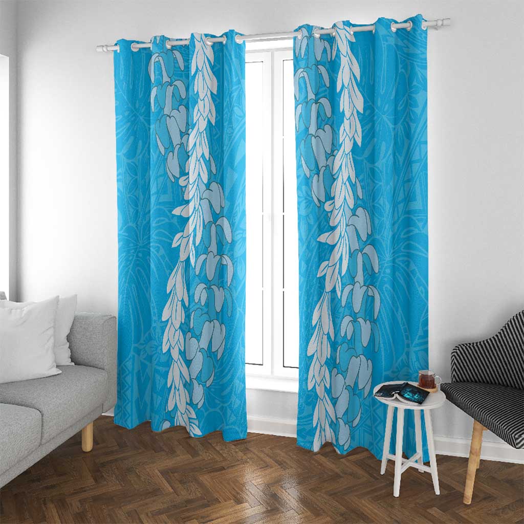Puakenikeni and Maile Lei Window Curtain Blue Double Strand Lei LT9 With Grommets Blue - Polynesian Pride