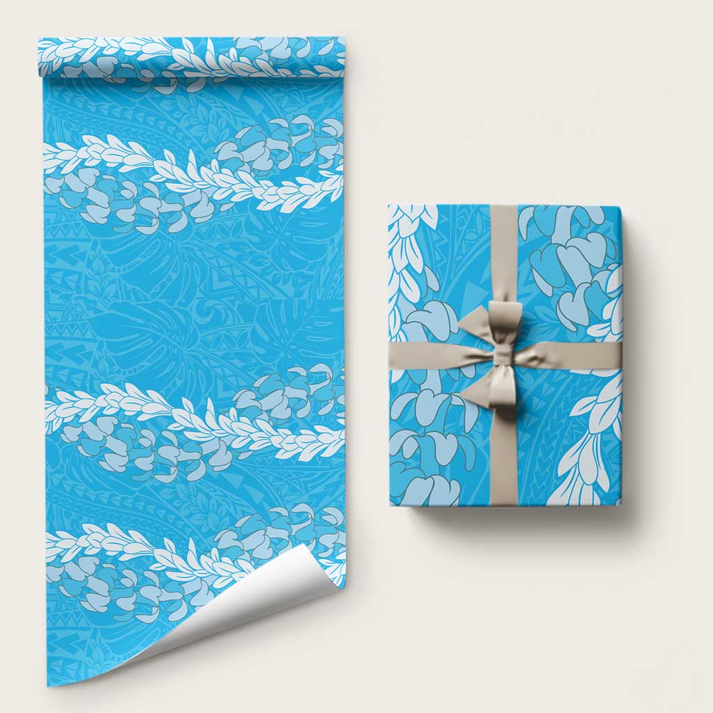 Puakenikeni and Maile Lei Wrapping Paper Blue Double Strand Lei LT9 58" × 23" Blue - Polynesian Pride