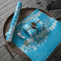 Puakenikeni and Maile Lei Wrapping Paper Blue Double Strand Lei LT9 - Polynesian Pride