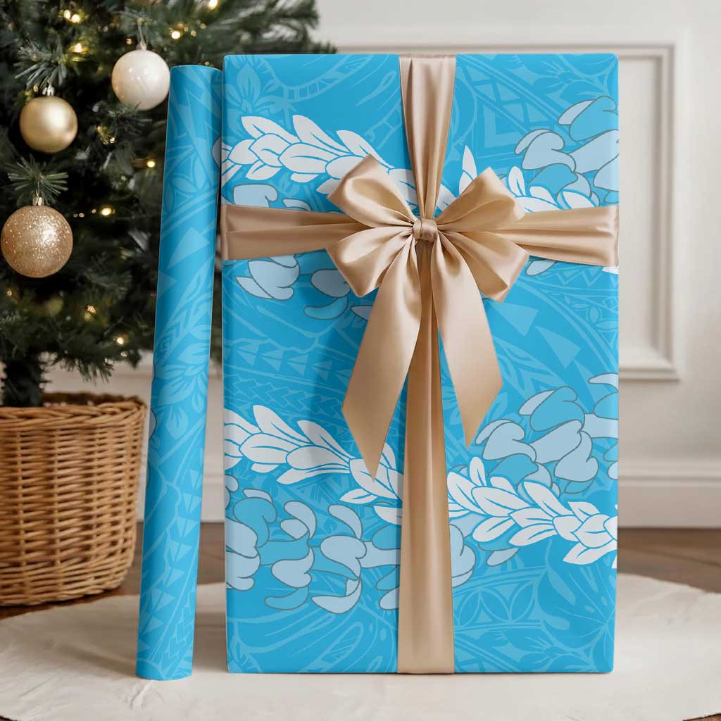 Puakenikeni and Maile Lei Wrapping Paper Blue Double Strand Lei LT9 - Polynesian Pride
