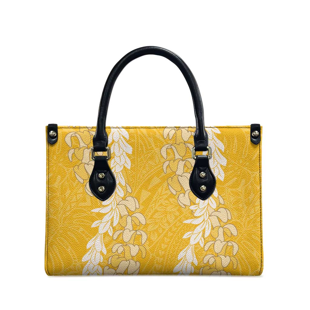 Puakenikeni and Maile Lei Leather Bag Gold Double Strand Lei LT9 - Polynesian Pride