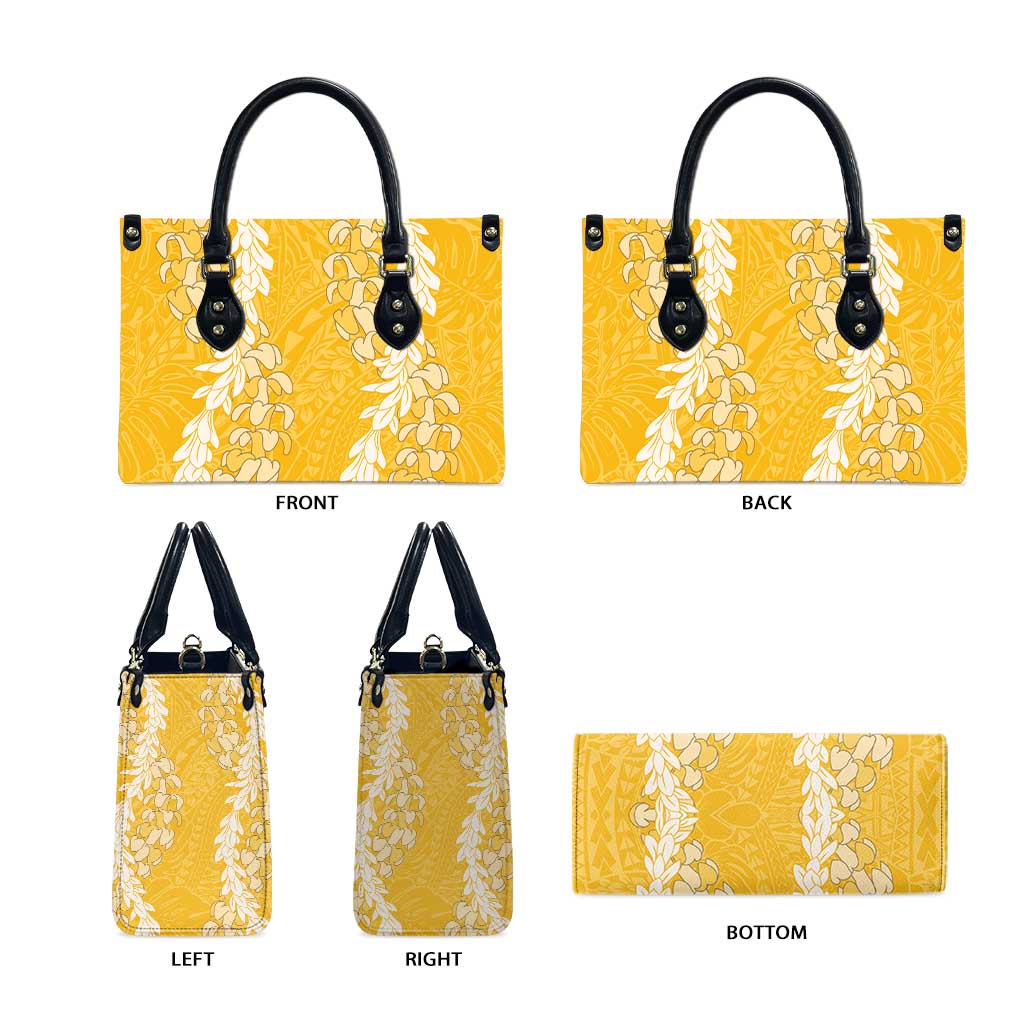 Puakenikeni and Maile Lei Leather Bag Gold Double Strand Lei LT9 - Polynesian Pride