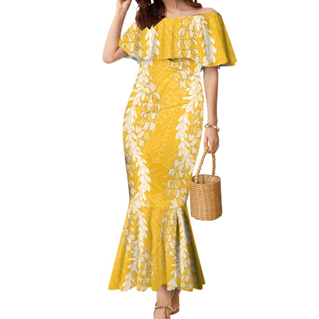 Puakenikeni and Maile Lei Mermaid Dress Gold Double Strand Lei LT9 Women Gold - Polynesian Pride