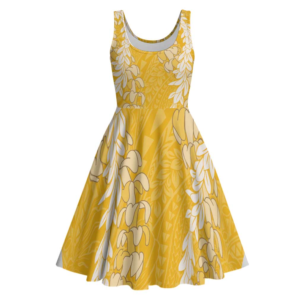 Puakenikeni and Maile Lei Midi Dress Gold Double Strand Lei LT9 Gold - Polynesian Pride