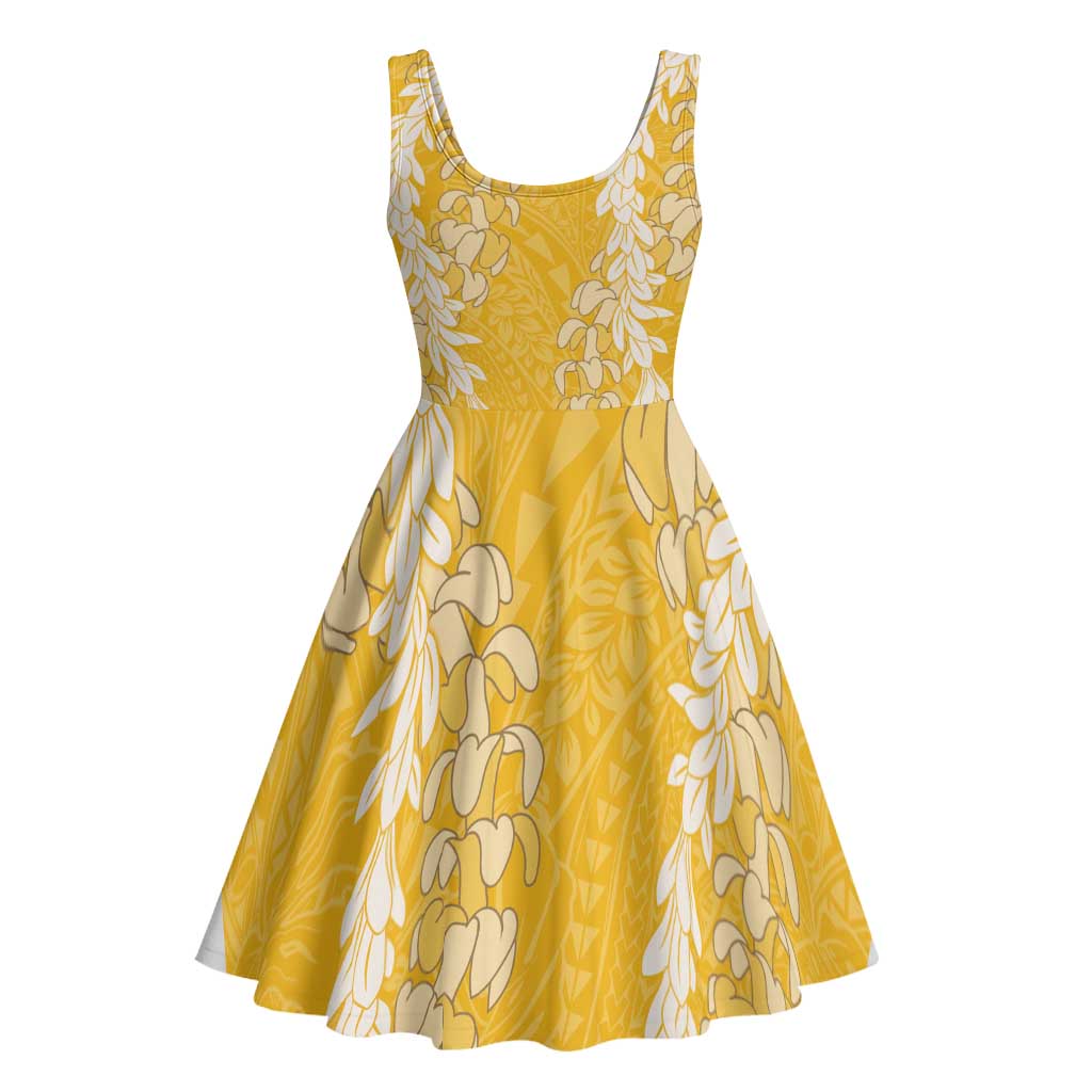 Puakenikeni and Maile Lei Midi Dress Gold Double Strand Lei LT9 - Polynesian Pride