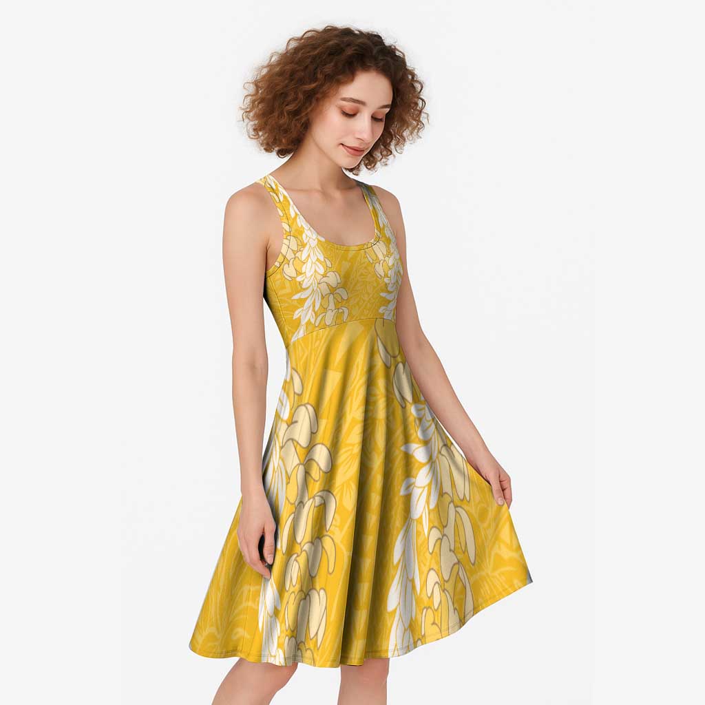 Puakenikeni and Maile Lei Midi Dress Gold Double Strand Lei LT9 - Polynesian Pride