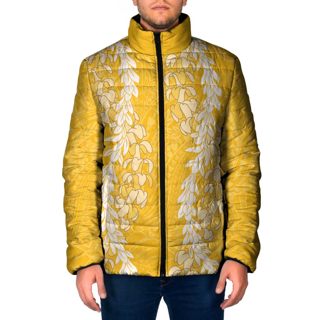 Puakenikeni and Maile Lei Padded Jacket Gold Double Strand Lei LT9 Men Gold - Polynesian Pride