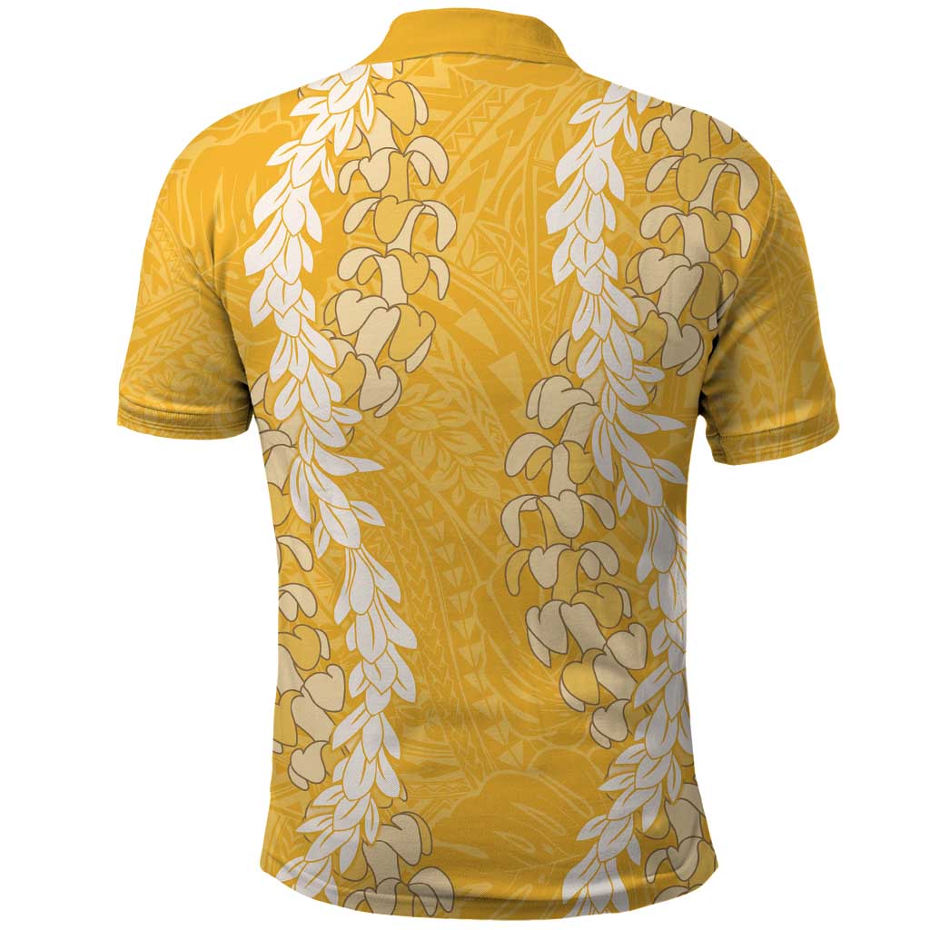 Puakenikeni and Maile Lei Polo Shirt Gold Double Strand Lei LT9 - Polynesian Pride