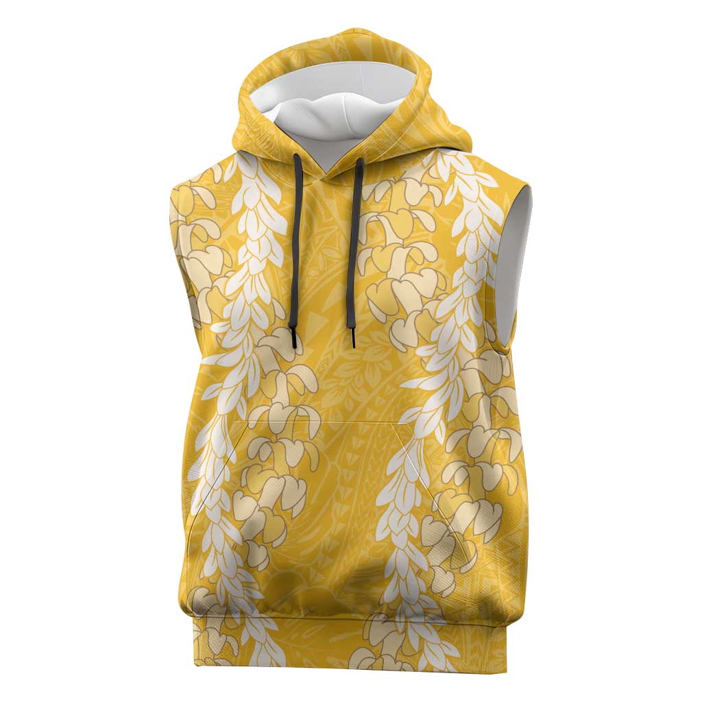Puakenikeni and Maile Lei Sleeveless Hoodie Gold Double Strand Lei LT9 Gold - Polynesian Pride