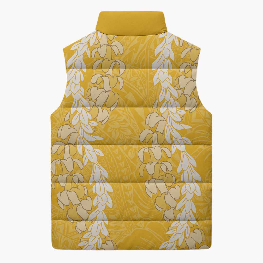 Puakenikeni and Maile Lei Sleeveless Puffer Jacket Gold Double Strand Lei LT9 - Polynesian Pride