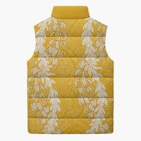 Puakenikeni and Maile Lei Sleeveless Puffer Jacket Gold Double Strand Lei LT9 - Polynesian Pride