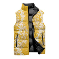 Puakenikeni and Maile Lei Sleeveless Puffer Jacket Gold Double Strand Lei LT9 - Polynesian Pride
