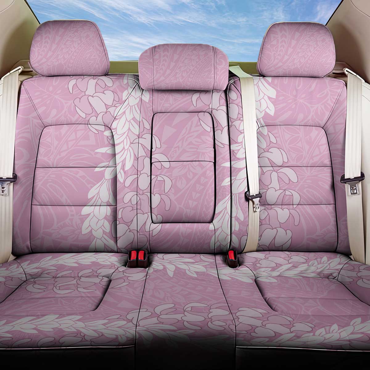 Puakenikeni and Maile Lei Back Car Seat Cover Pink Double Strand Lei LT9 One Size Pink - Polynesian Pride