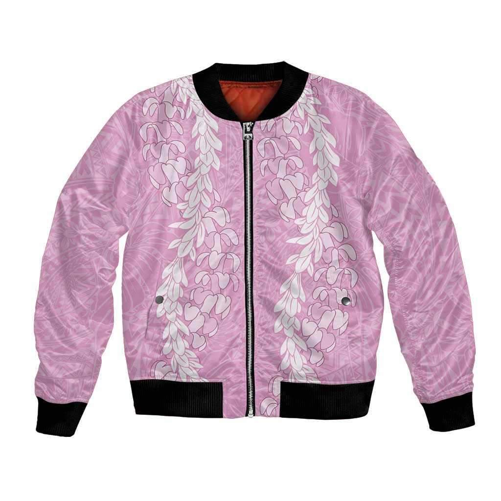 Puakenikeni and Maile Lei Bomber Jacket Pink Double Strand Lei LT9 Unisex Pink - Polynesian Pride