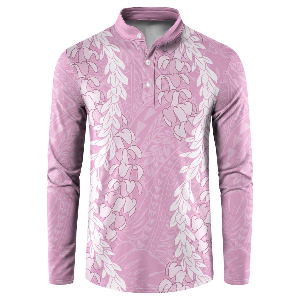 Puakenikeni and Maile Lei Button Sweatshirt Pink Double Strand Lei LT9 Pink - Polynesian Pride