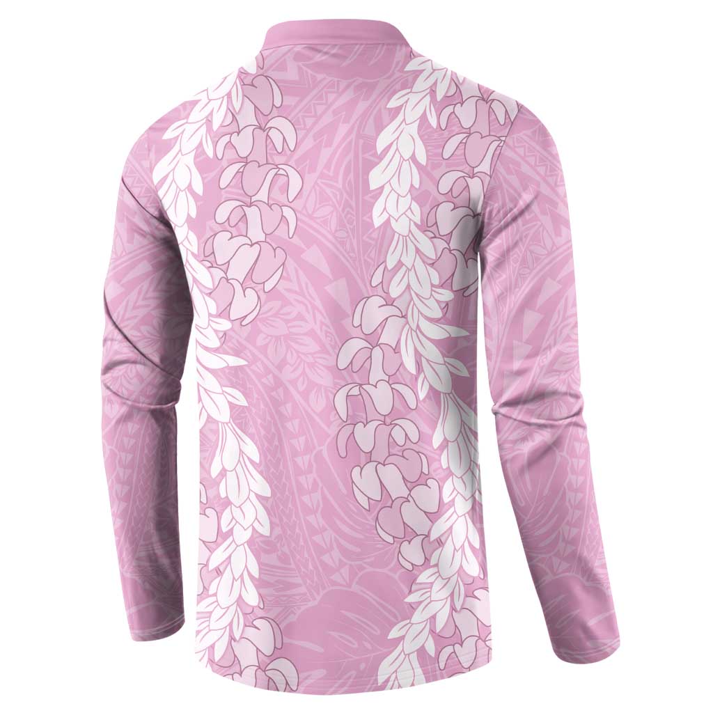 Puakenikeni and Maile Lei Button Sweatshirt Pink Double Strand Lei LT9 - Polynesian Pride