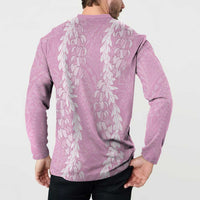 Puakenikeni and Maile Lei Button Sweatshirt Pink Double Strand Lei LT9 - Polynesian Pride