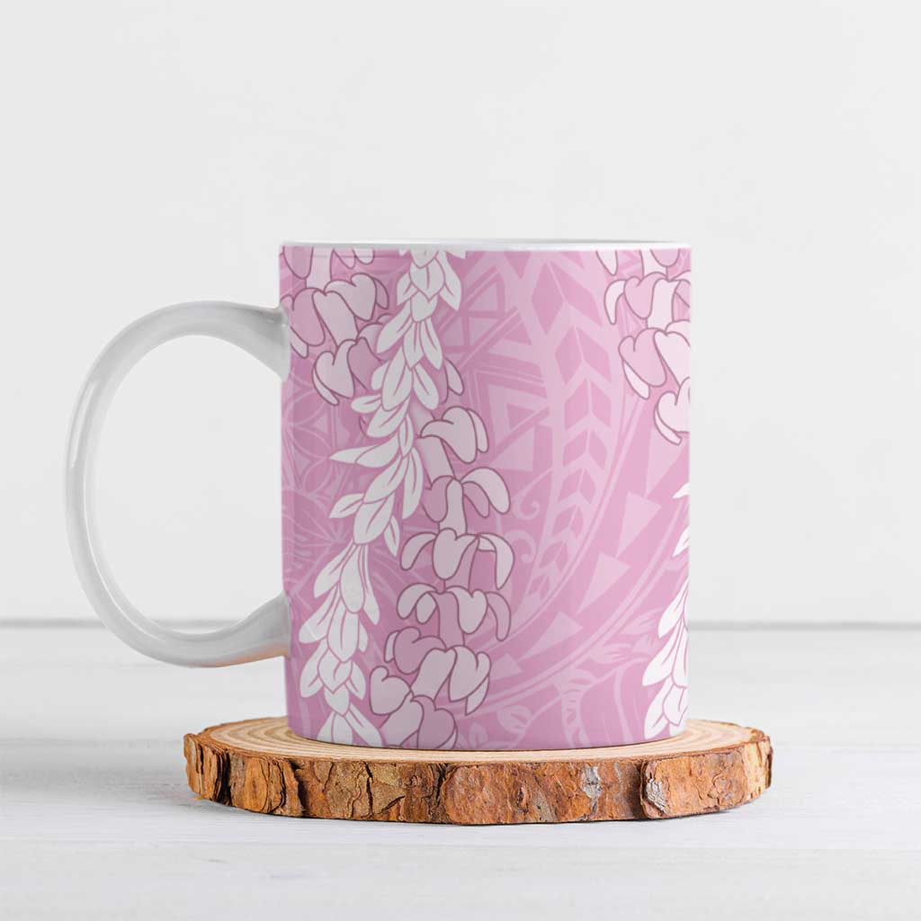 Puakenikeni and Maile Lei Ceramic Mug Pink Double Strand Lei LT9 Pink - Polynesian Pride