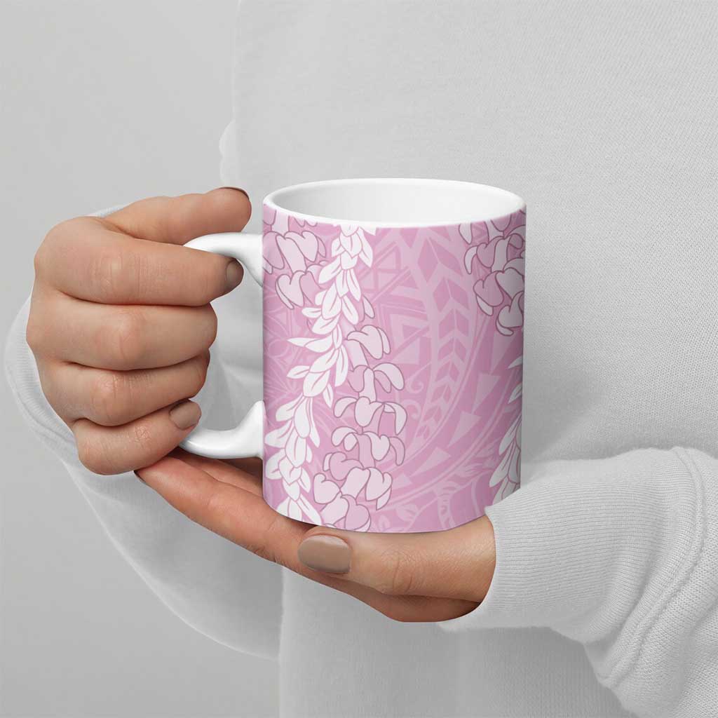 Puakenikeni and Maile Lei Ceramic Mug Pink Double Strand Lei LT9 - Polynesian Pride